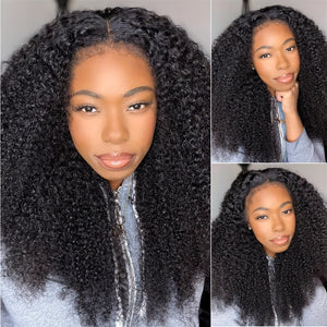 13x4 Lace Front Afro Kinky Curly Wig HD Transparent Kinky Curly Frontal Closure Human Hair Wigs for Women Natural Color Glueless Wig Pre Plucked with Baby Hair Natural Color