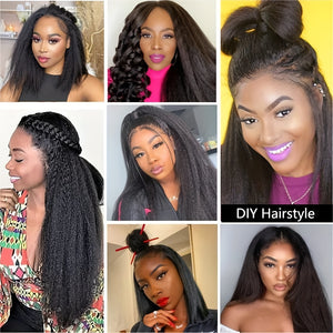 Kinky Straight 4C Edges Wig Human Hair 13x4 Lace Front Human Hair Wigs Yaki Straight Lace Front Brazilian Remy Human Hair Wig With Curly Baby Hair 250%