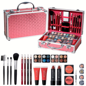 Portable Makeup Box, with Eye Shadow, Lip Gloss, Lip Liner, Blush, Glitter, Eyebrow Pencil, Suitable for Makeup Artists and Beginners