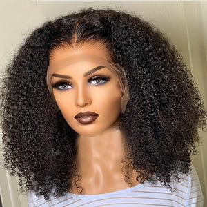 13x4 Lace Front Afro Kinky Curly Wig HD Transparent Kinky Curly Frontal Closure Human Hair Wigs for Women Natural Color Glueless Wig Pre Plucked with Baby Hair Natural Color