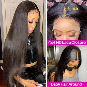 Elegant Straight Hair Lace Front Wig for Women, 150% Density, 4x4 Transparent Lace Closure, Human Hair Wig, Heat Resistant