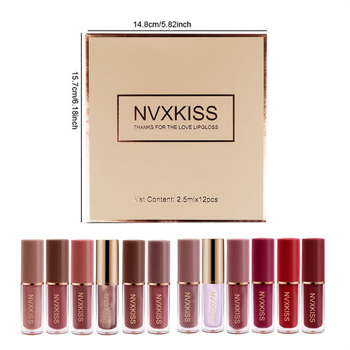 12pcs Multi-Color. Waterproof Liquid Lipstick. Matte & Gloss Set,