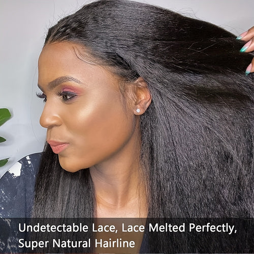 Kinky Straight 4C Edges Wig Human Hair 13x4 Lace Front Human Hair Wigs Yaki Straight Lace Front Brazilian Remy Human Hair Wig With Curly Baby Hair 250%