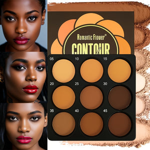 9-color dark bronze powder palette for contouring