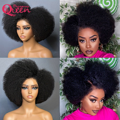 Afro Kinky Curly 13x4 Lace Front, 180% Density Mongolian Hair, Preplucked Full Lace Wig with Realistic Hairline, Glueless Remy Human Hair Wig, Natural Kinky Edges,