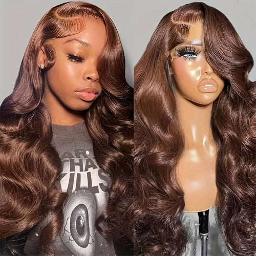 Chocolate Brown Body Wave Human Hair Wig, 250% Density, 13x6 HD Lace Frontal, Pre-Plucked with Baby Hair for Daily Wear