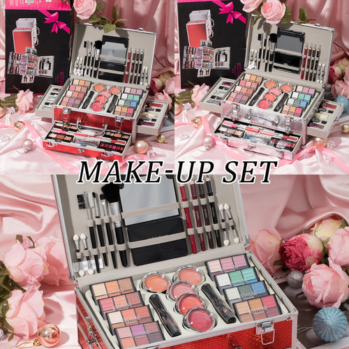 Deluxe All-in-One Makeup Kit - Portable Cosmetic Set with Eyeshadow, Lip Gloss, Blush, Highlighter, and More - Ideal for Beginners